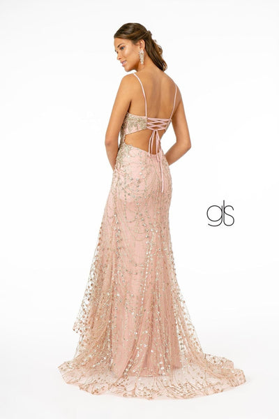 Fitted Long Glitter Dress with Corset Back by Elizabeth K GL2938 - Long Formal Dresses