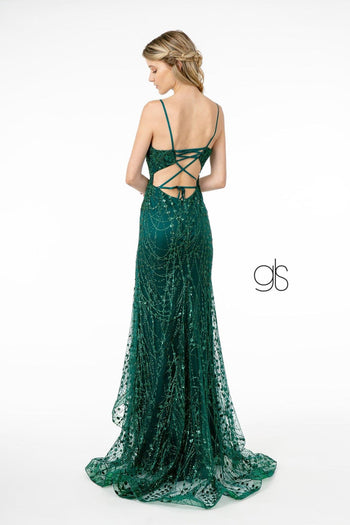 Fitted Long Glitter Dress with Corset Back by Elizabeth K GL2938 - Long Formal Dresses