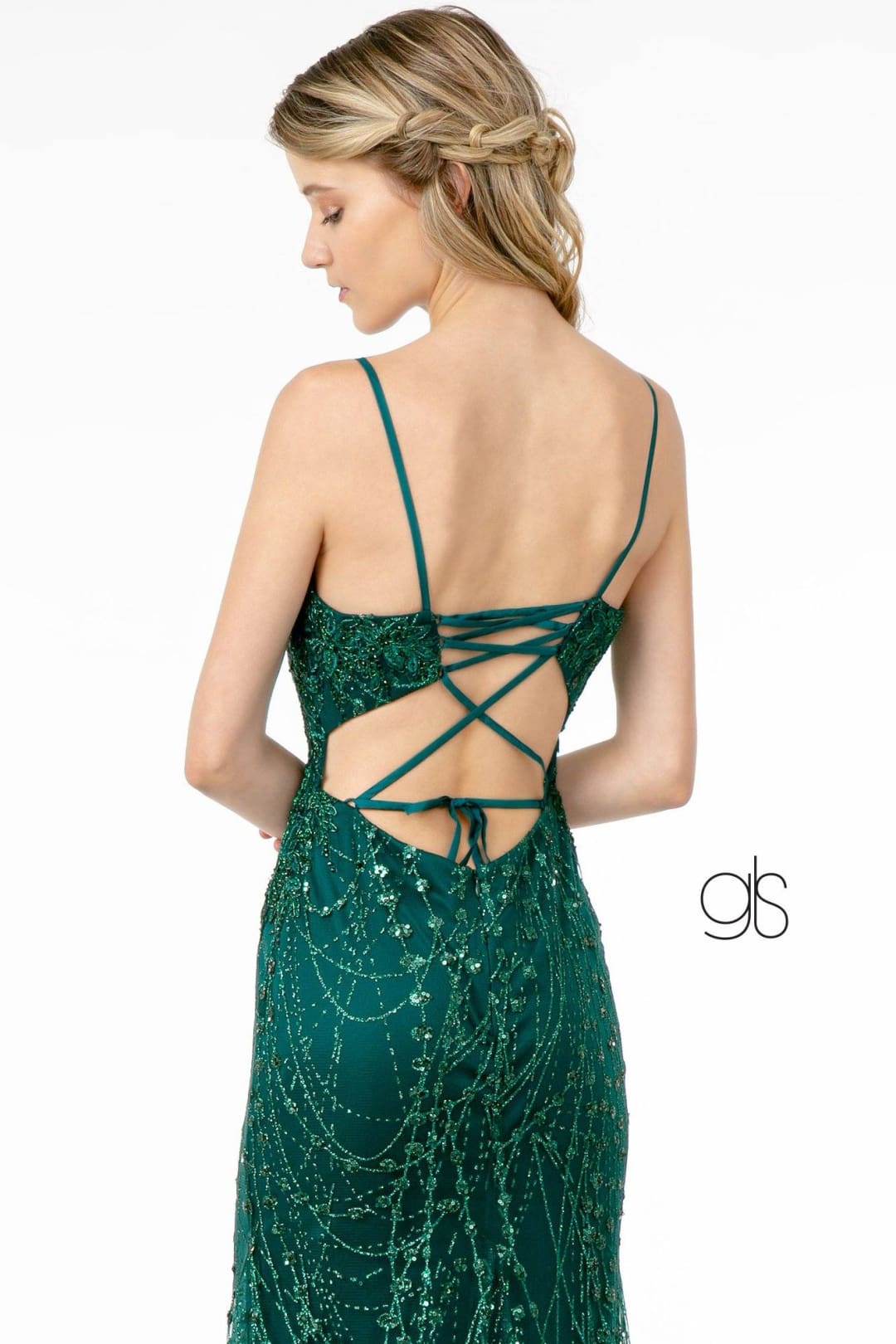 Fitted Long Glitter Dress with Corset Back by Elizabeth K GL2938 - Long Formal Dresses