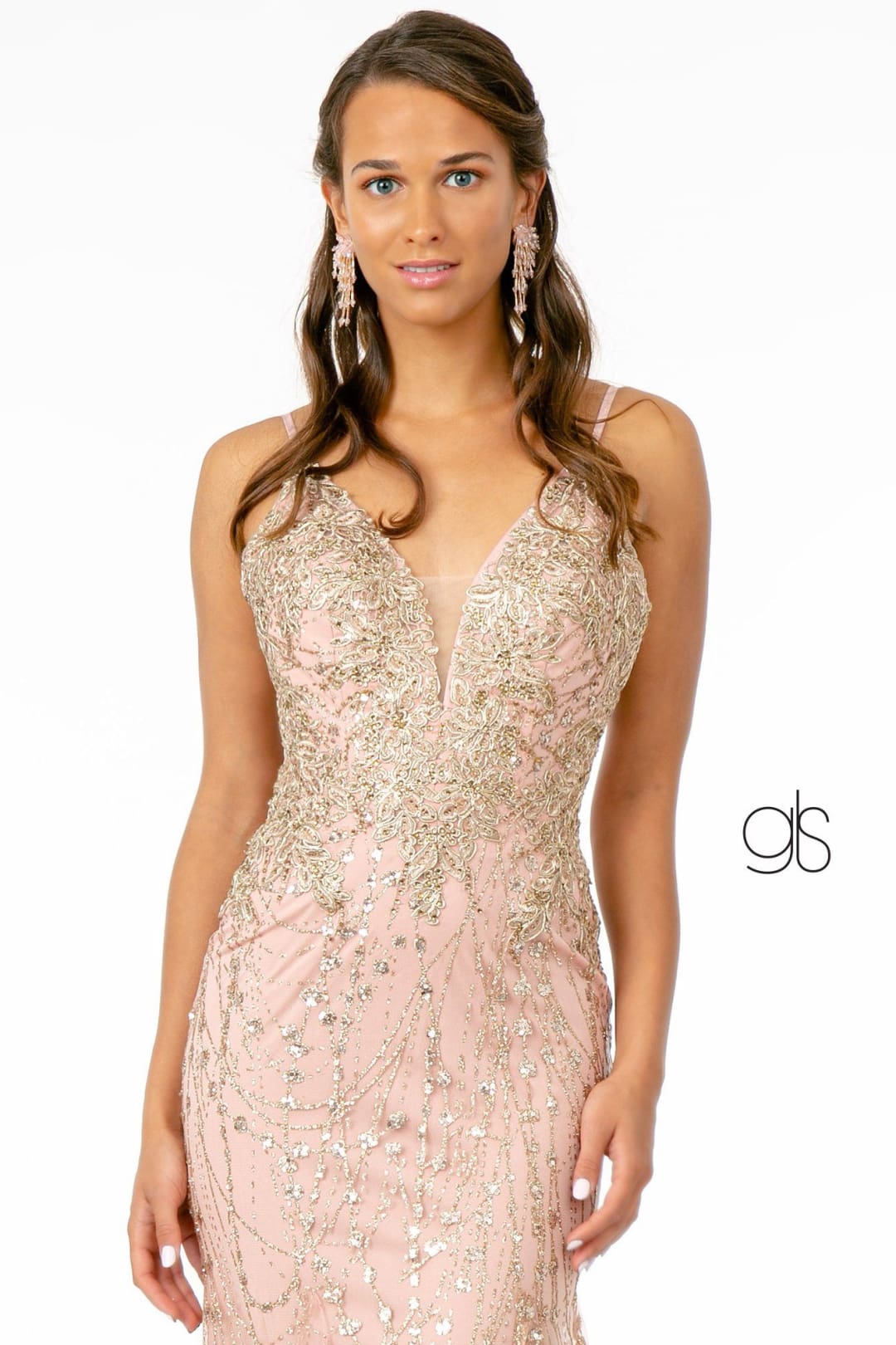 Fitted Long Glitter Dress with Corset Back by Elizabeth K GL2938 - Long Formal Dresses