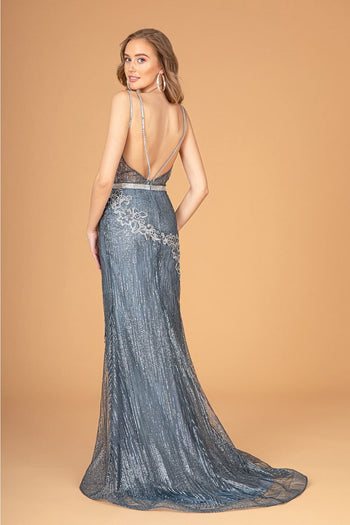 Fitted Long Glitter Print Dress by Elizabeth K GL2889 - Long Formal Dresses