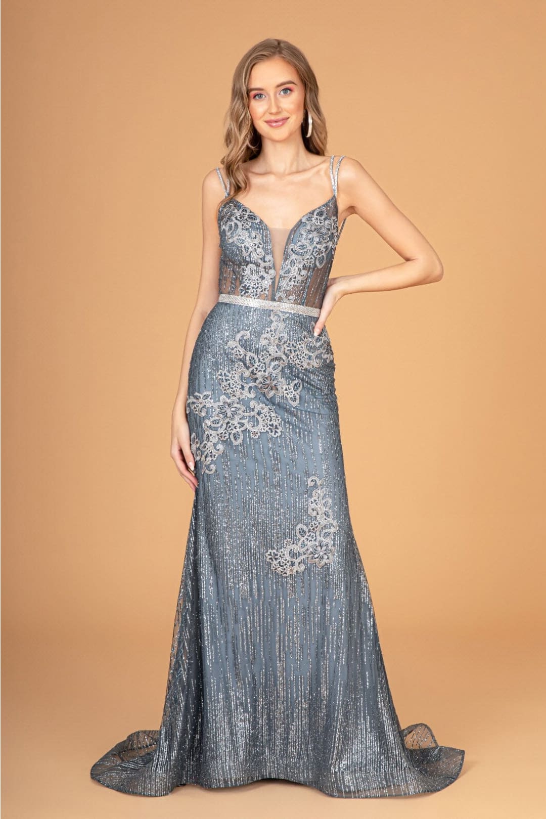 Fitted Long Glitter Print Dress by Elizabeth K GL2889 - Long Formal Dresses