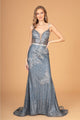 Fitted Long Glitter Print Dress by Elizabeth K GL2889 - XS / Charcoal - Long Formal Dresses