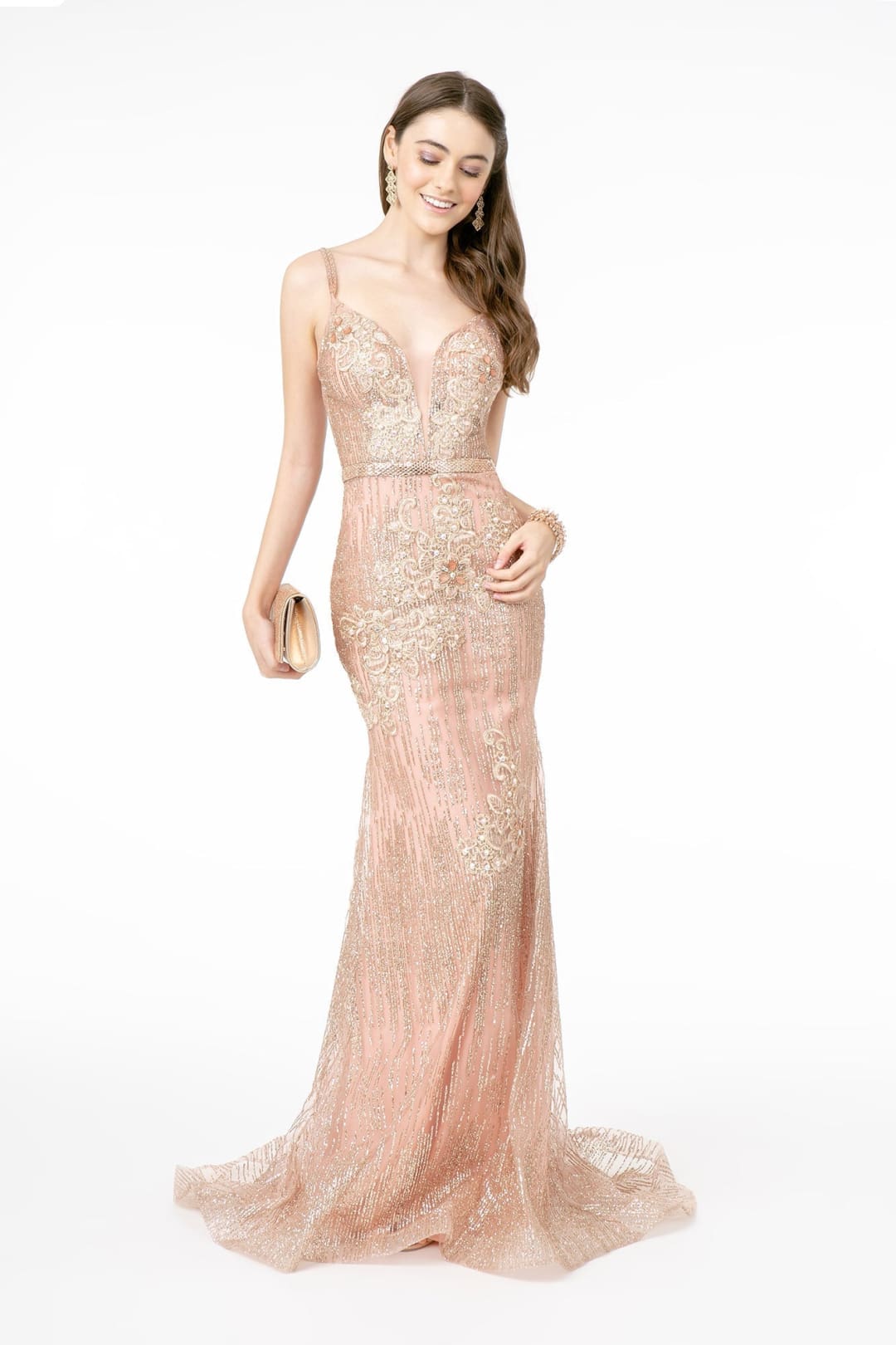 Fitted Long Glitter Print Dress by Elizabeth K GL2889 - XS / Dusty Rose - Long Formal Dresses