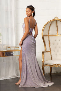 Fitted Long Glitter Slit Dress by Elizabeth K GL3030 - Long Formal Dresses