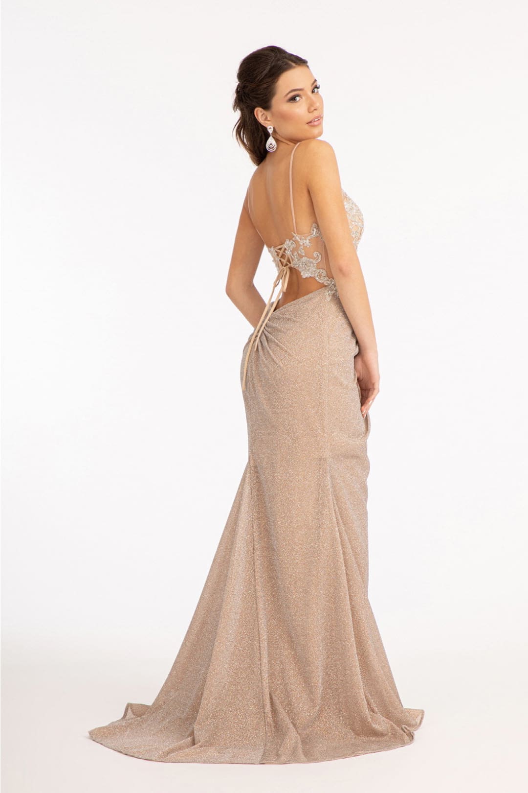 Fitted Long Glitter Slit Dress by Elizabeth K GL3030 - Long Formal Dresses