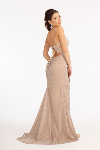 Fitted Long Glitter Slit Dress by Elizabeth K GL3030 - Long Formal Dresses