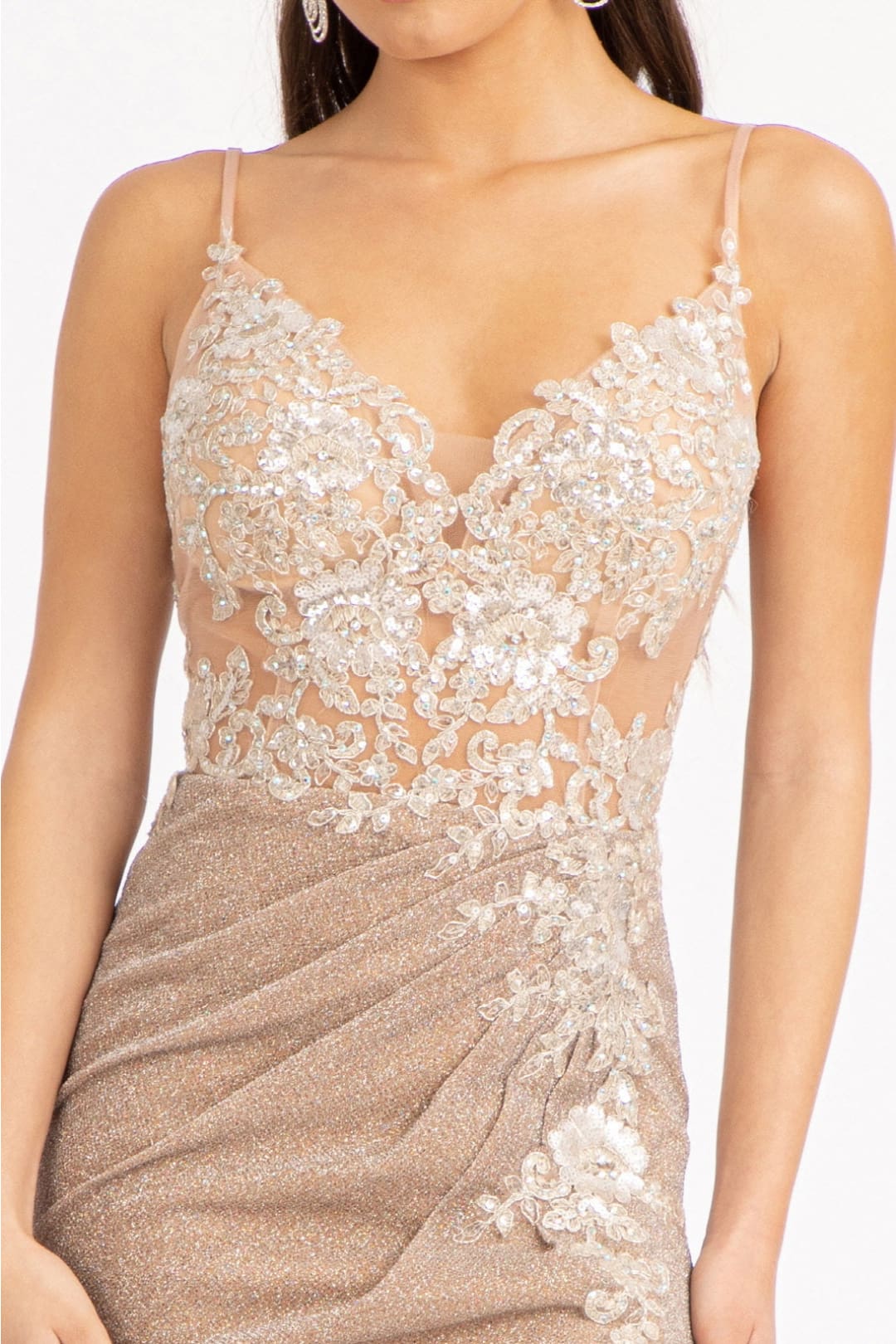 Fitted Long Glitter Slit Dress by Elizabeth K GL3030 - Long Formal Dresses