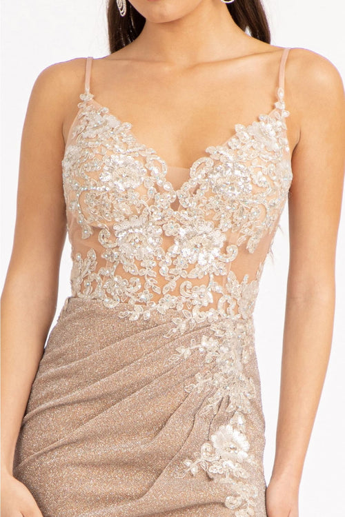 Fitted Long Glitter Slit Dress by Elizabeth K GL3030 - Long Formal Dresses