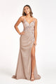 Fitted Long Glitter Slit Dress by Elizabeth K GL3030 - XS / Rose Gold - Long Formal Dresses