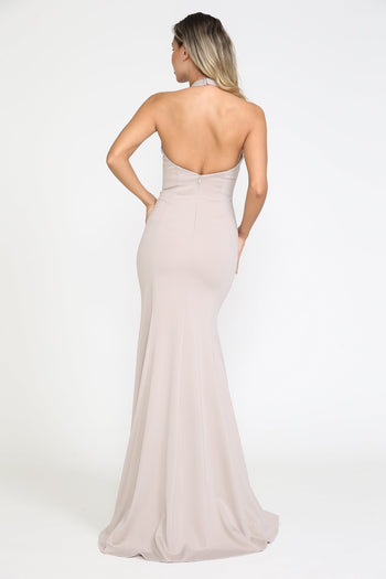 Poly USA 8262 Fitted Long Halter Jersey Dress