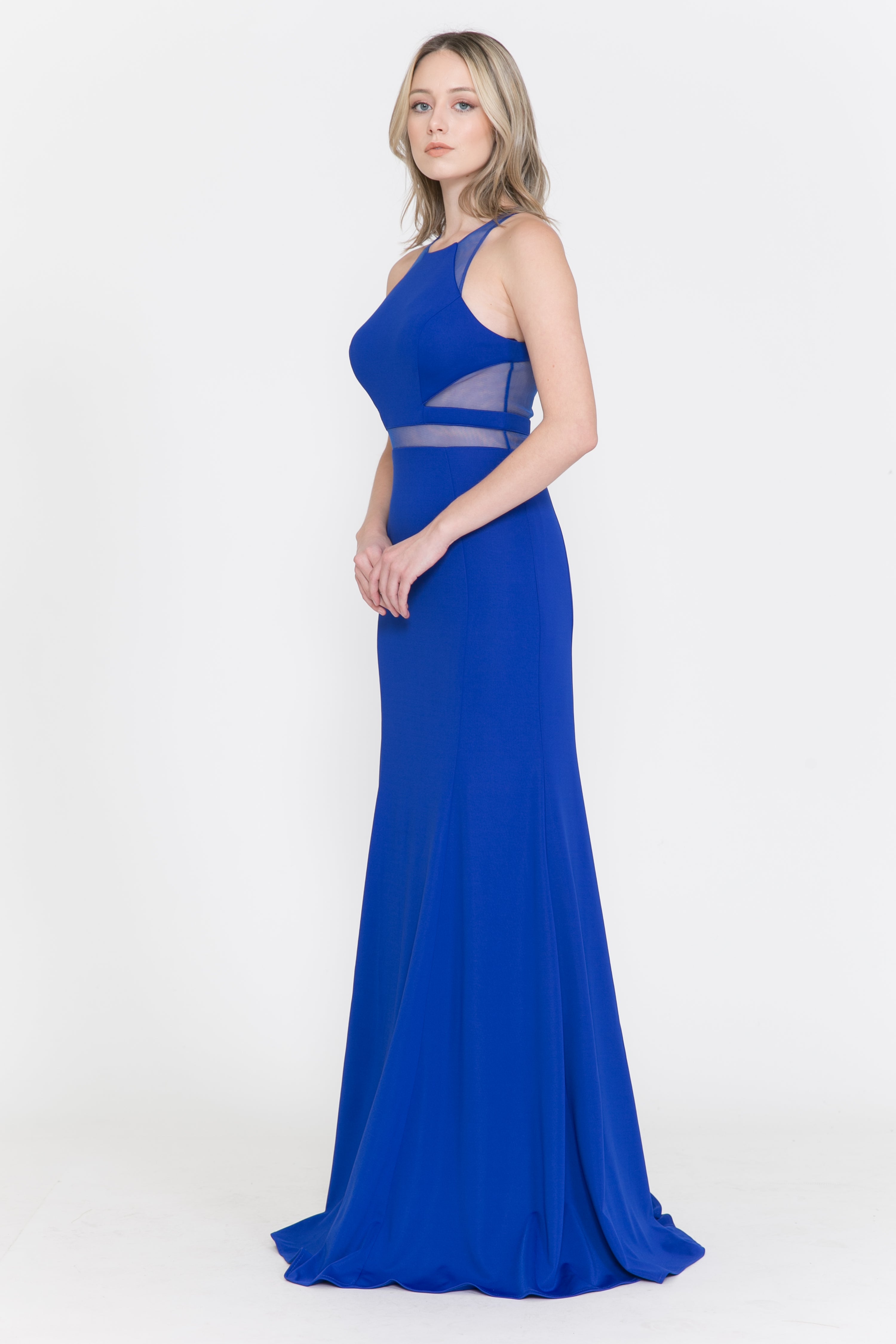 Poly USA 8054 Fitted Long Illusion Cutout Dress