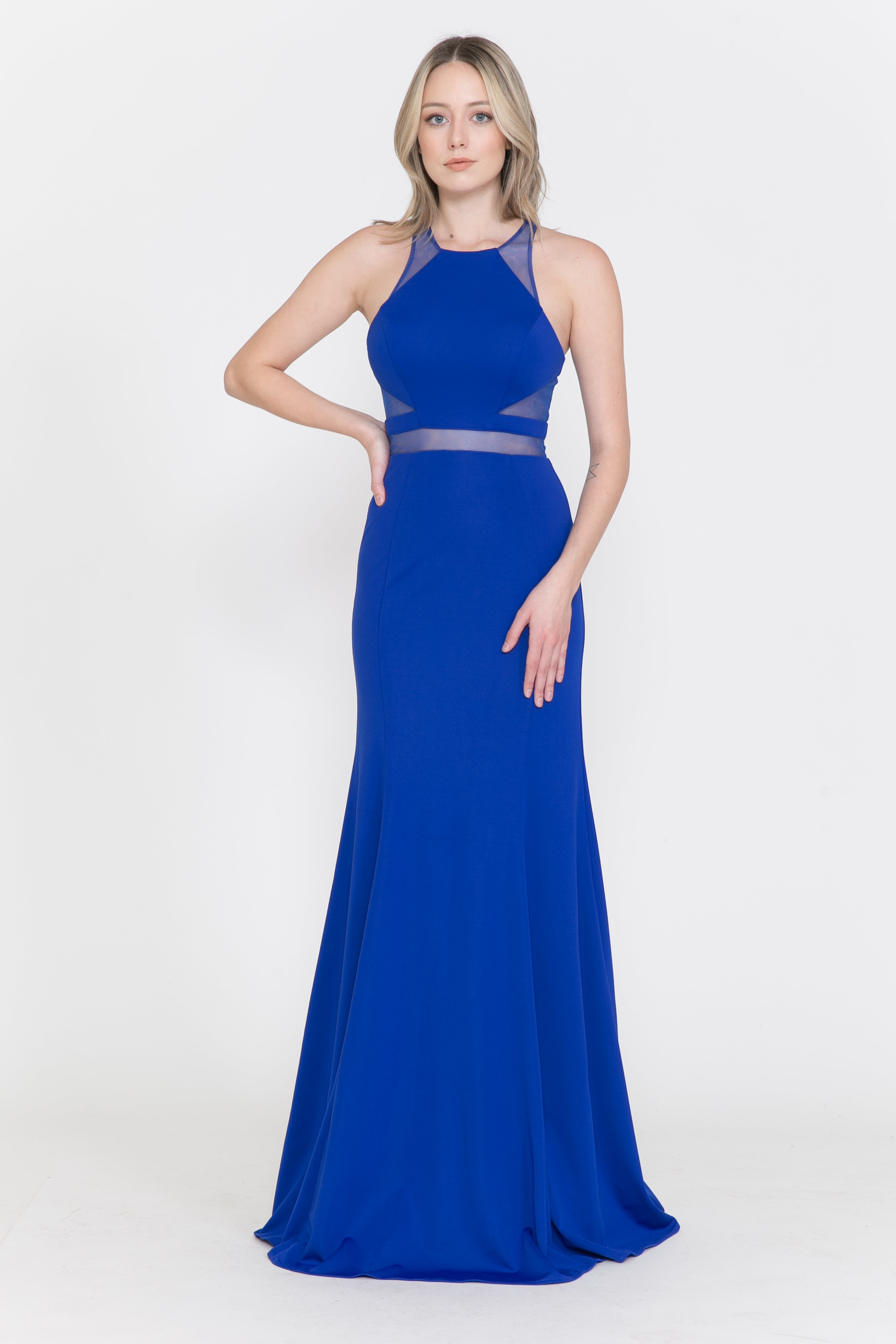 Poly USA 8054 Fitted Long Illusion Cutout Dress