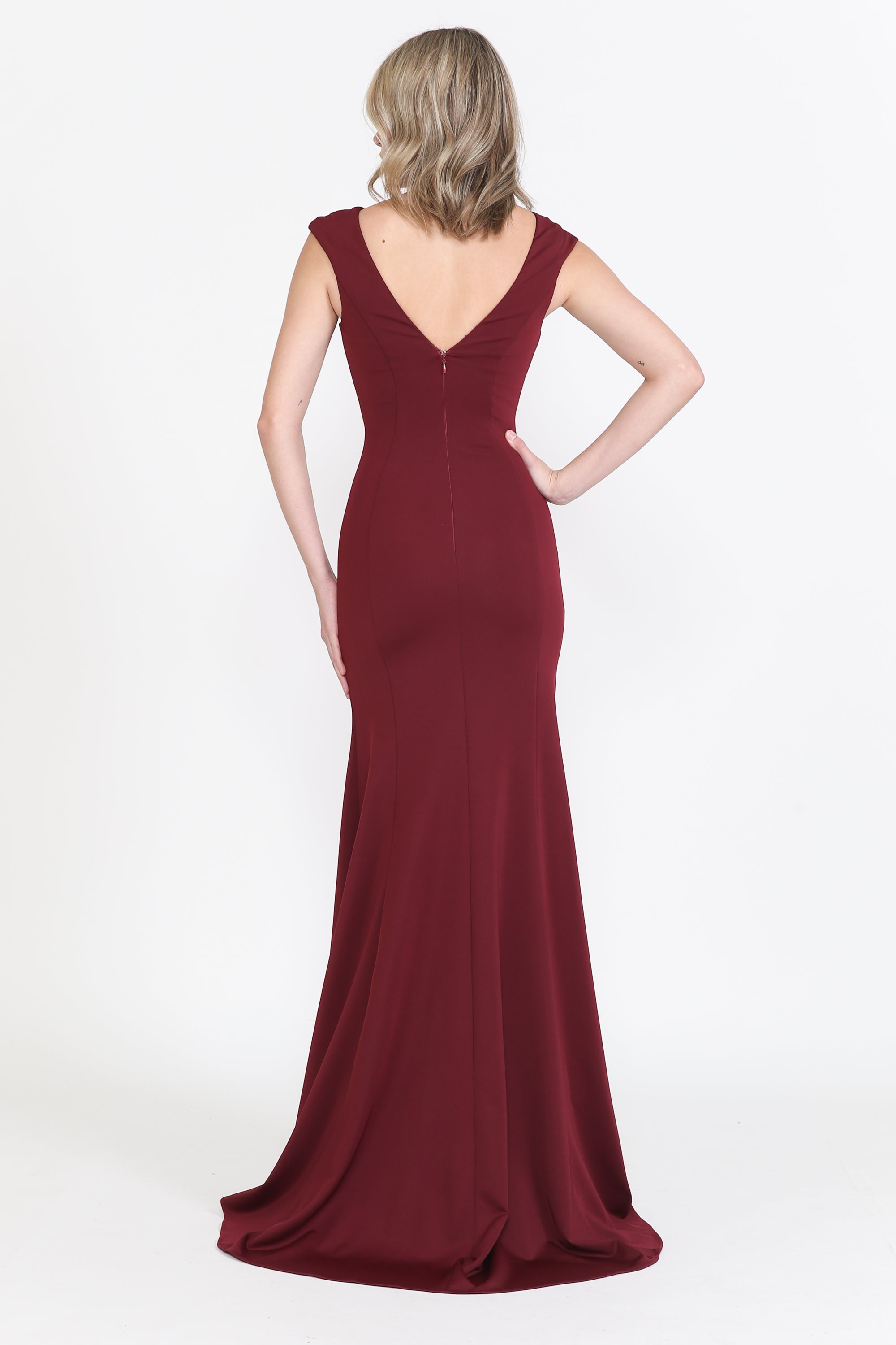 Vestido largo ajustado de jersey con mangas cortas de Poly USA 8290