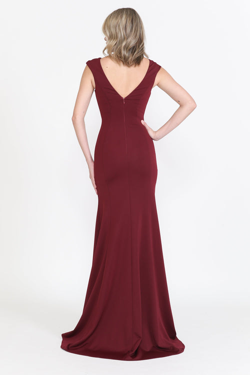 Poly USA 8290 Fitted Long Jersey Cap Sleeve Dress