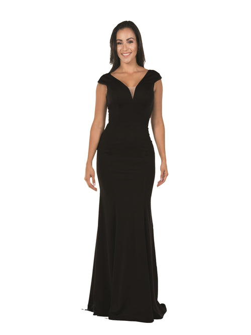 Poly USA 8290 Fitted Long Jersey Cap Sleeve Dress