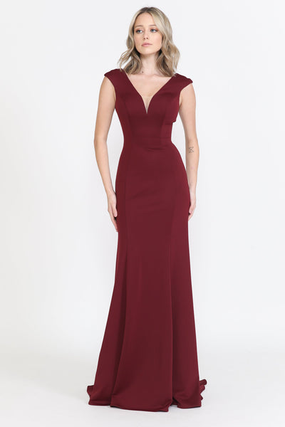 Poly USA 8290 Fitted Long Jersey Cap Sleeve Dress