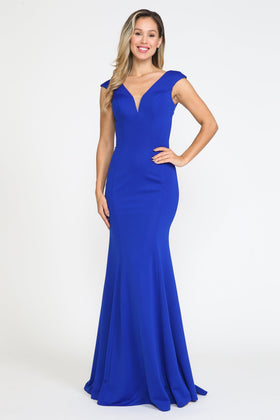 Poly USA 8290 Fitted Long Jersey Cap Sleeve Dress
