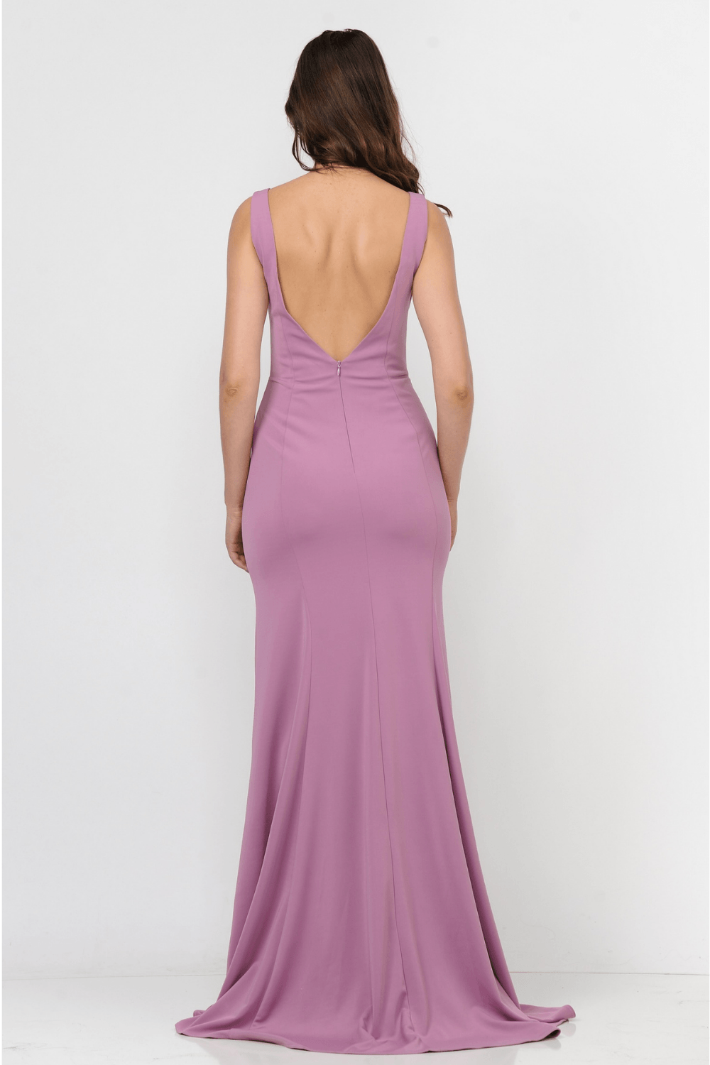 Vestido largo ajustado de jersey con cuello en V de Poly USA 8158