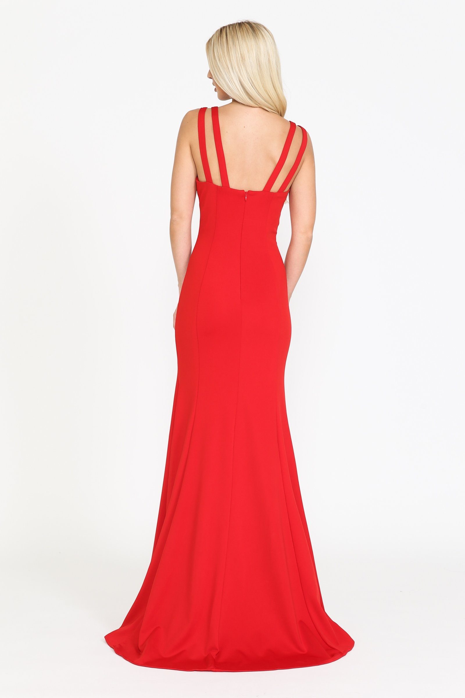 Vestido largo ajustado de jersey con cuello en V de Poly USA 8392