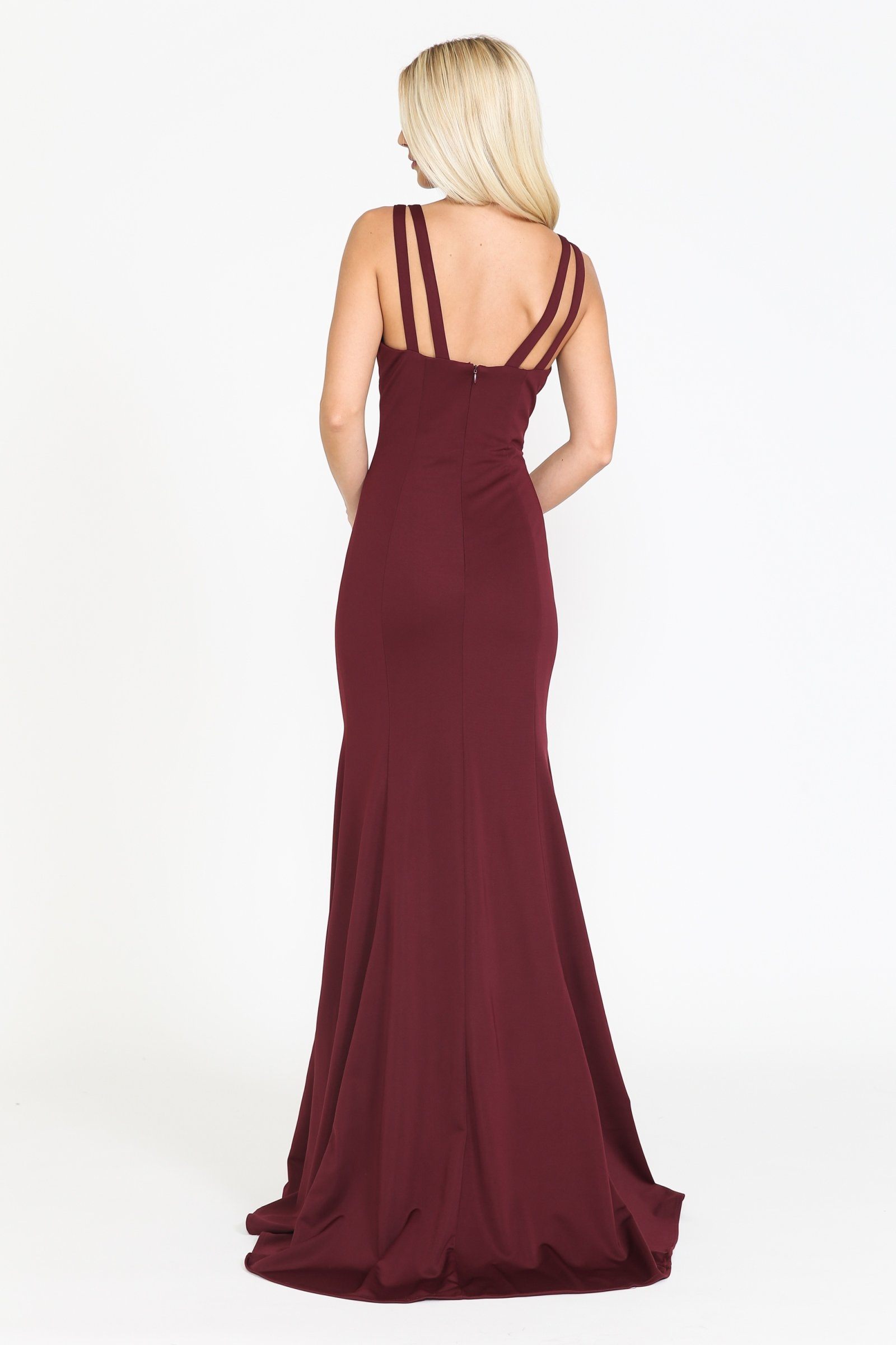 Vestido largo ajustado de jersey con cuello en V de Poly USA 8392