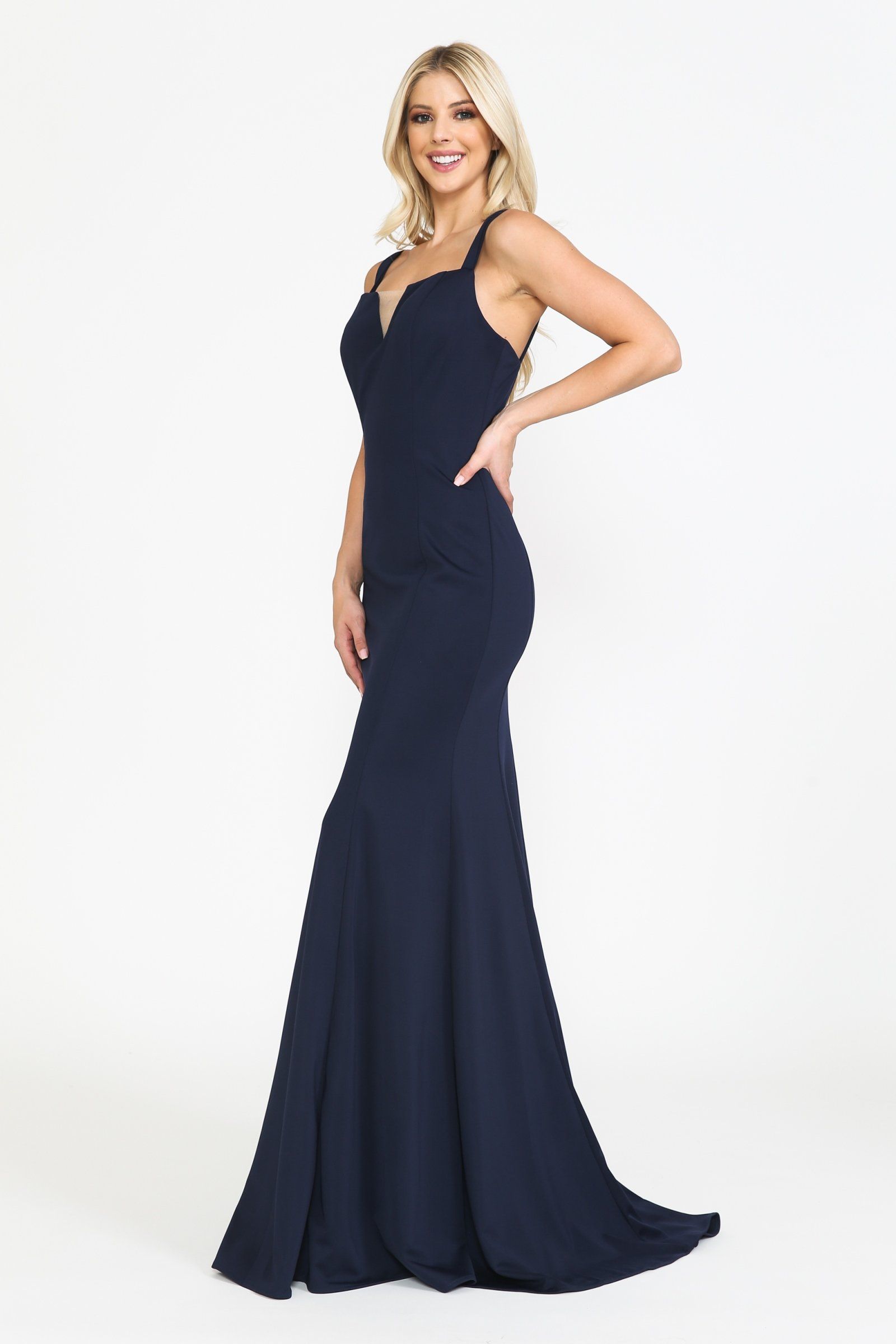 Vestido largo ajustado de jersey con cuello en V de Poly USA 8392