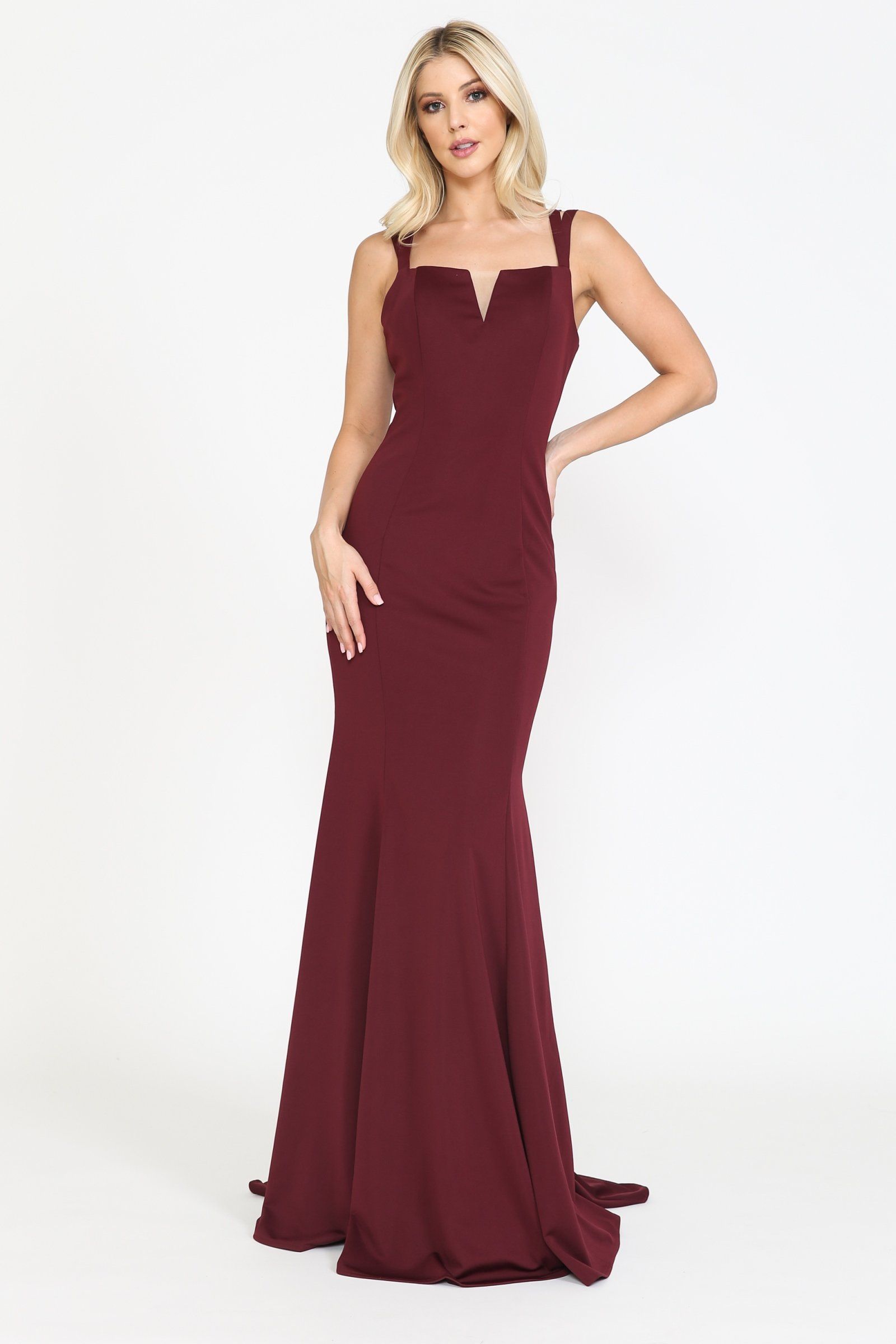 Vestido largo ajustado de jersey con cuello en V de Poly USA 8392