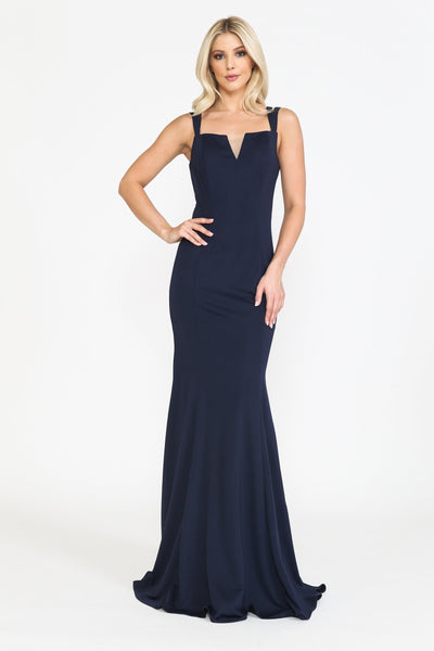 Poly USA 8392 Fitted Long Jersey V-Neck Dress