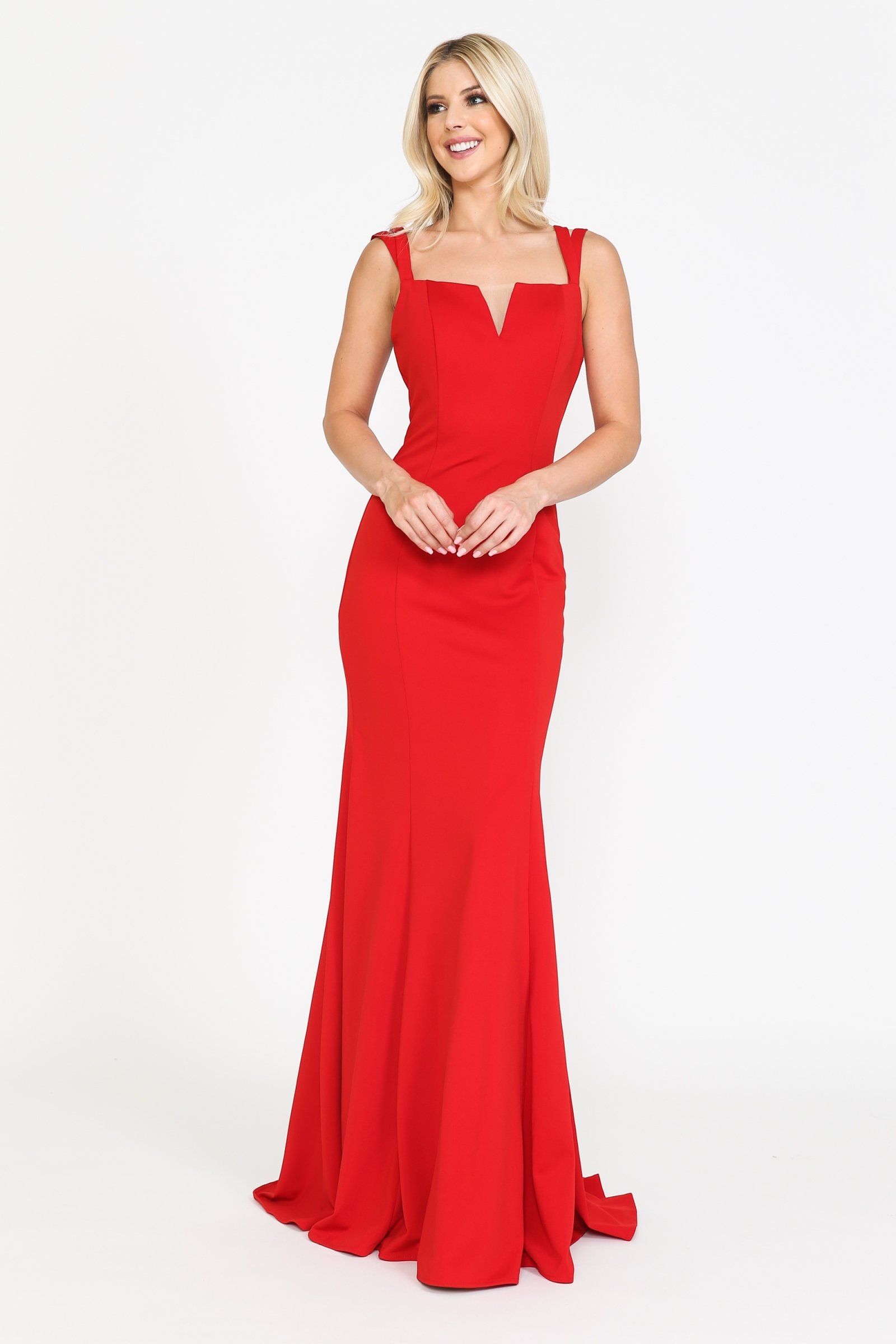 Vestido largo ajustado de jersey con cuello en V de Poly USA 8392