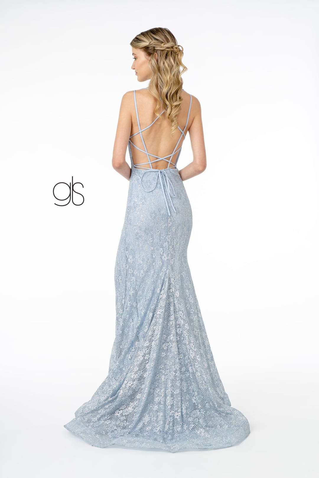 Fitted Long Metallic Floral Lace Dress by Elizabeth K GL2898 - Long Formal Dresses