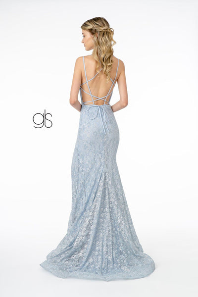 Fitted Long Metallic Floral Lace Dress by Elizabeth K GL2898 - Long Formal Dresses