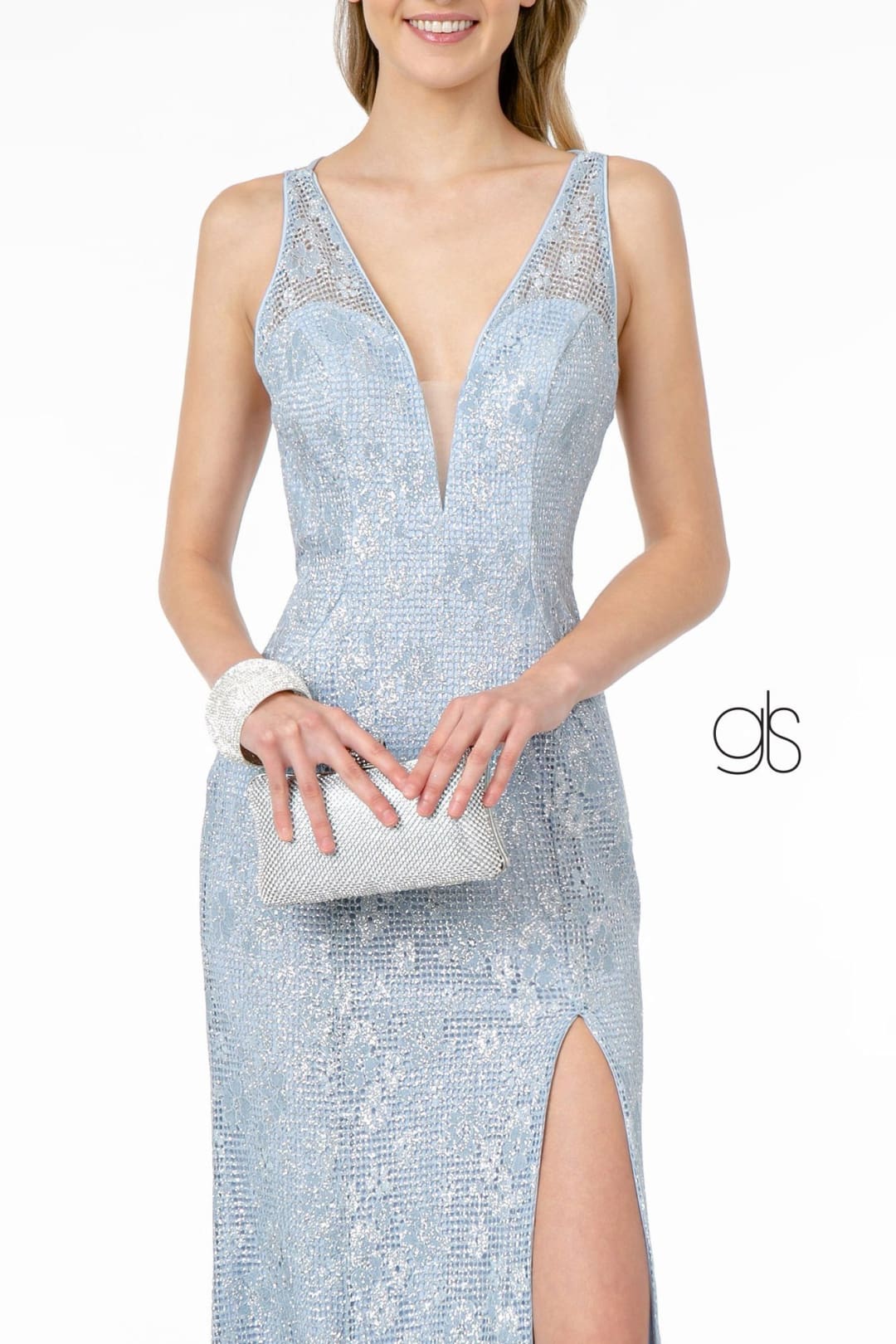 Fitted Long Metallic Floral Lace Dress by Elizabeth K GL2898 - Long Formal Dresses