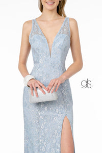 Fitted Long Metallic Floral Lace Dress by Elizabeth K GL2898 - Long Formal Dresses