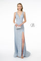Fitted Long Metallic Floral Lace Dress by Elizabeth K GL2898 - S / Blue - Long Formal Dresses