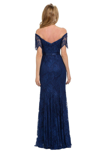 Vestido largo ajustado de encaje con hombros descubiertos de Poly USA 8030