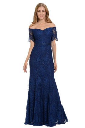 Poly USA 8030 Fitted Long Off Shoulder Lace Dress