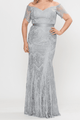 Vestido largo ajustado de encaje con hombros descubiertos de Poly USA 8030