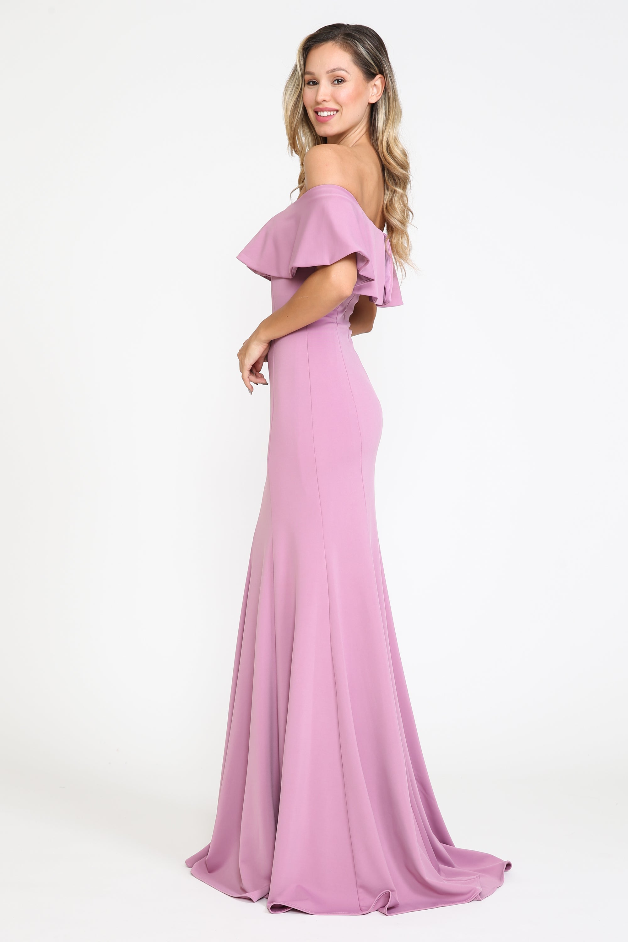 Poly USA 8146 Fitted Long Ruffled Off Shoulder Dress