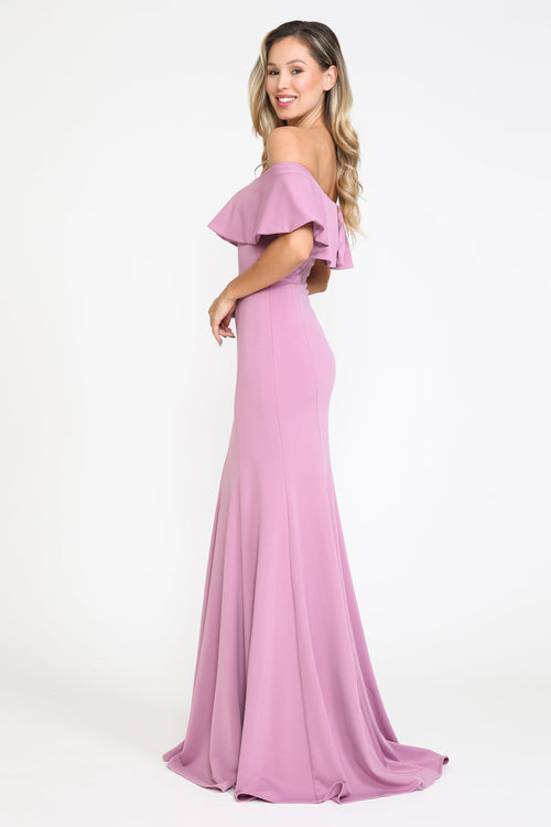 Poly USA 8146 Fitted Long Ruffled Off Shoulder Dress