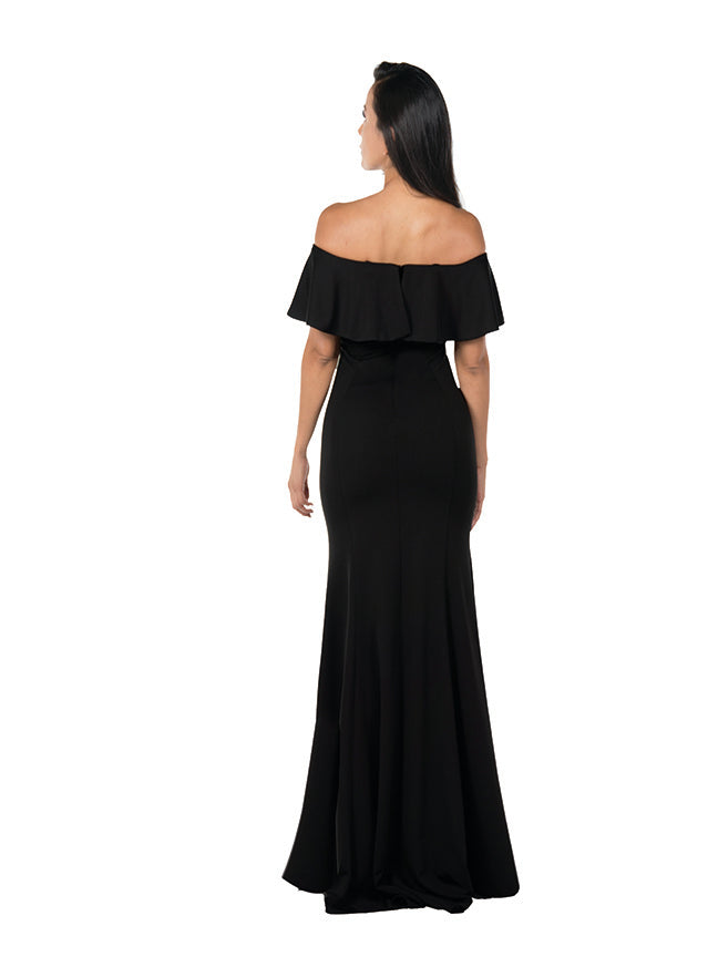 Poly USA 8146 Fitted Long Ruffled Off Shoulder Dress