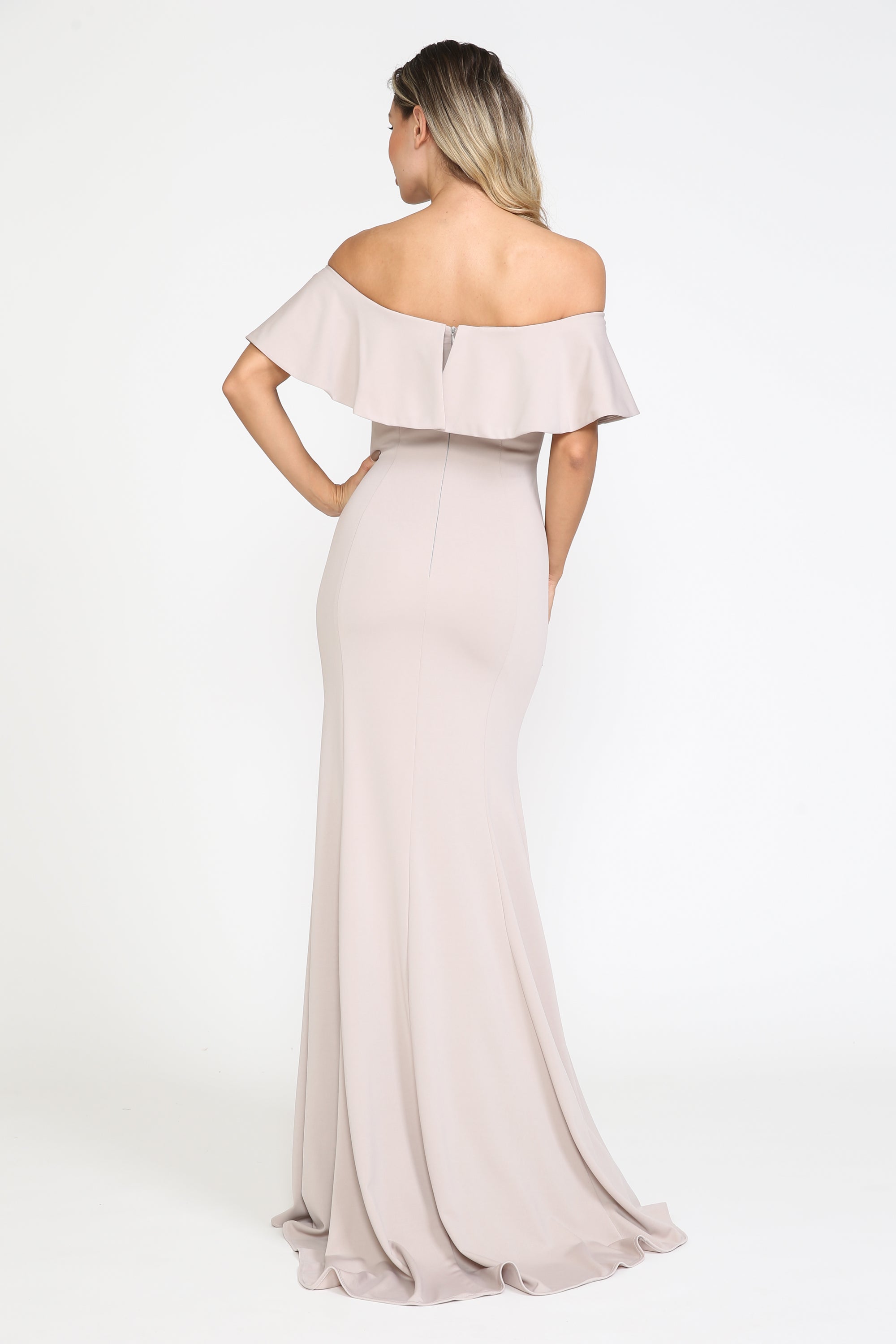 Poly USA 8146 Fitted Long Ruffled Off Shoulder Dress