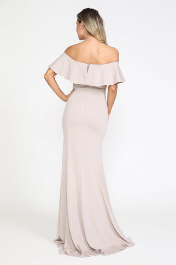 Poly USA 8146 Fitted Long Ruffled Off Shoulder Dress