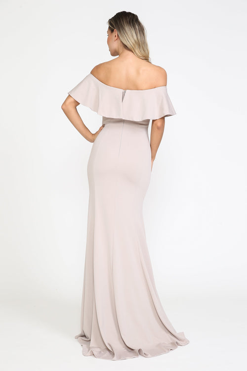 Poly USA 8146 Fitted Long Ruffled Off Shoulder Dress