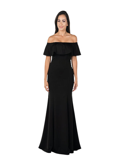 Poly USA 8146 Fitted Long Ruffled Off Shoulder Dress