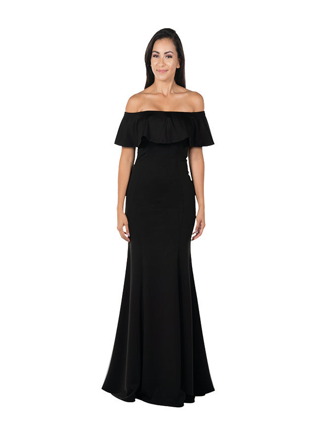 Poly USA 8146 Fitted Long Ruffled Off Shoulder Dress