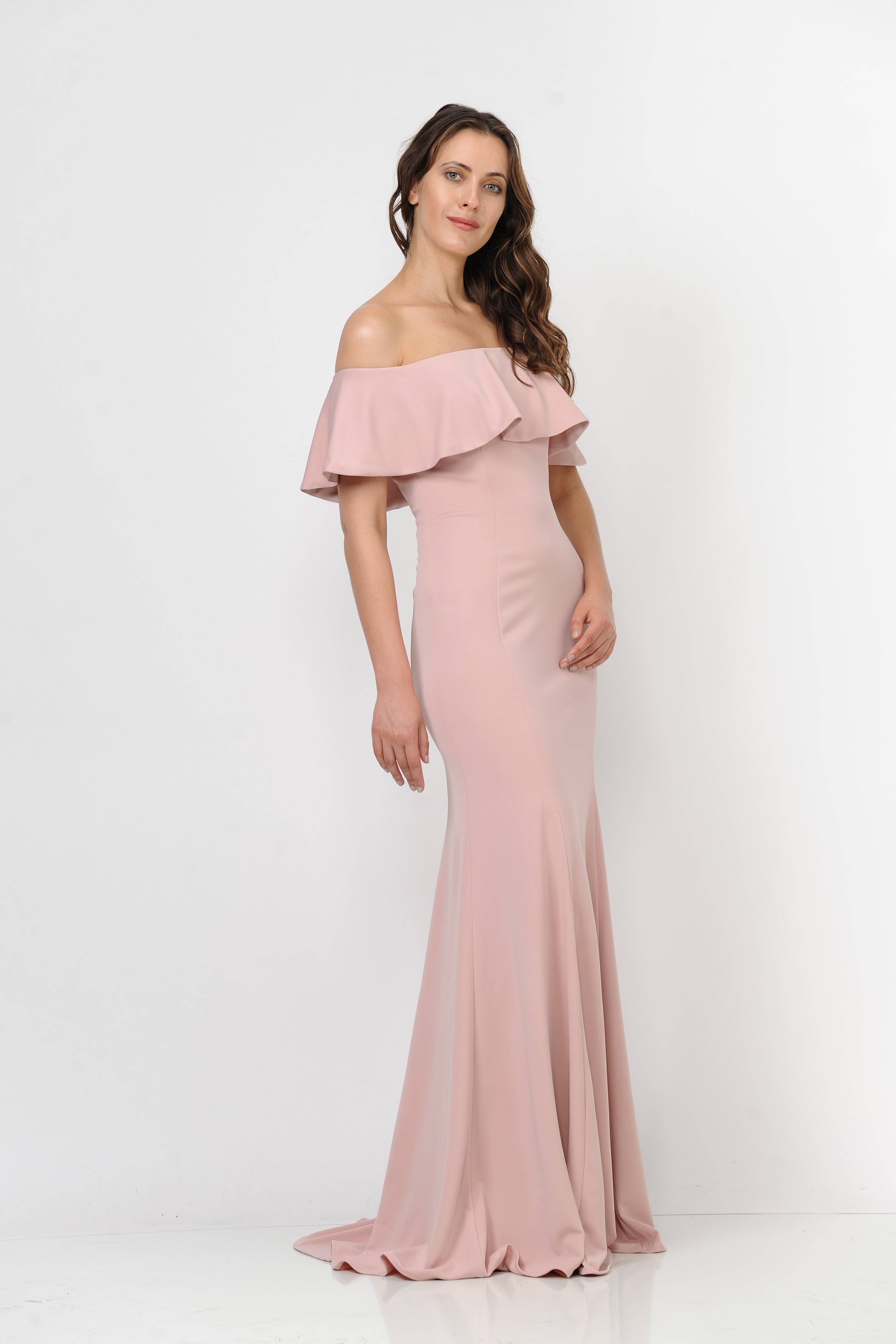 Poly USA 8146 Fitted Long Ruffled Off Shoulder Dress