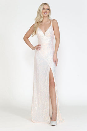 Poly USA 8720 Fitted Long Sequin Dress with Slit