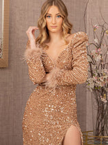 Fitted Long Sleeve Sequin Gown by GLS Gloria GL3122