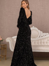 Fitted Long Sleeve Sequin Gown by GLS Gloria GL3122