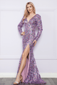 Vestido ajustado de lentejuelas y manga larga de Poly USA 9010